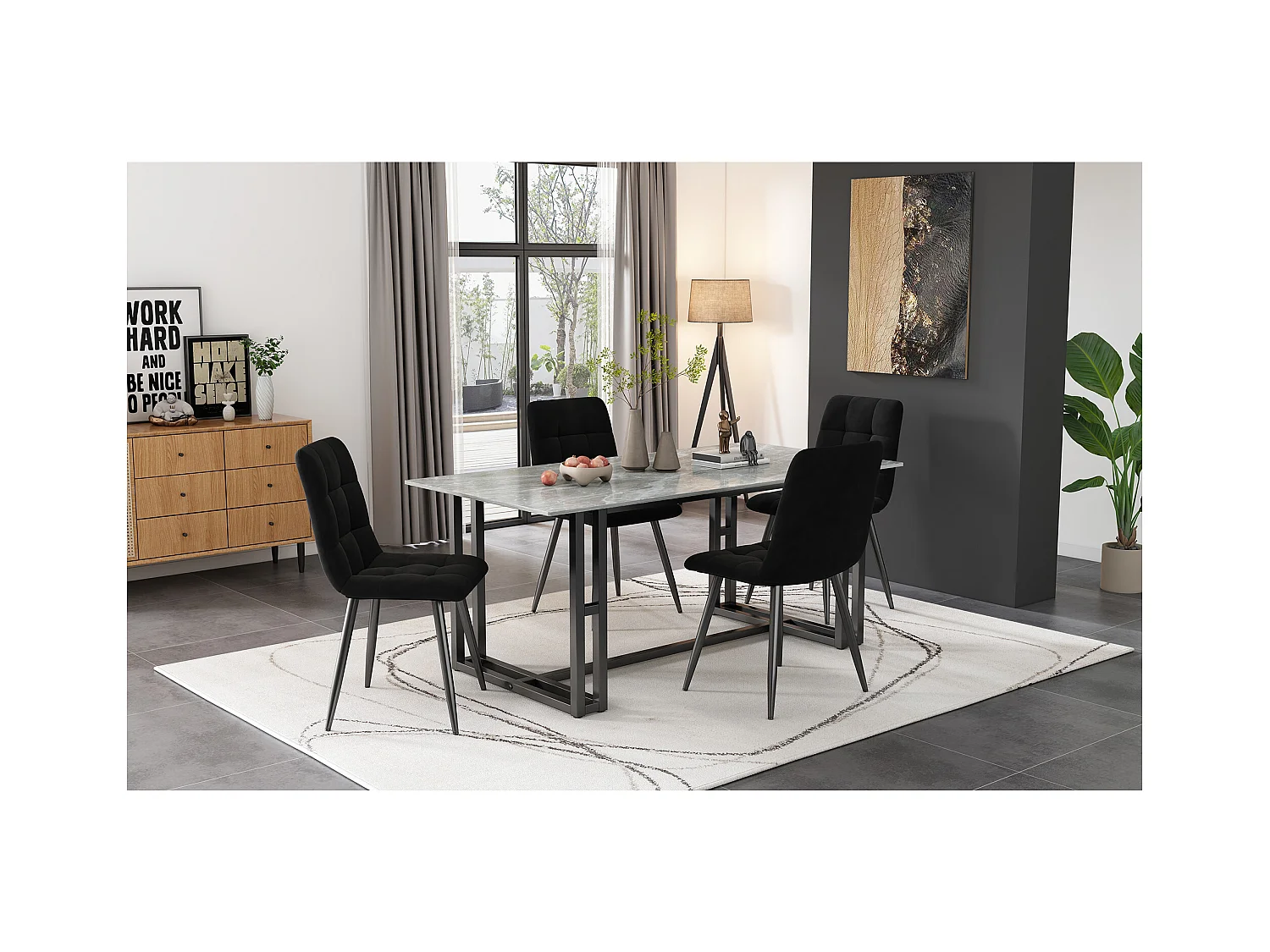 Chaise de salle à manger en velours, design moderne, structure en métal, noir (44x41x86 cm)