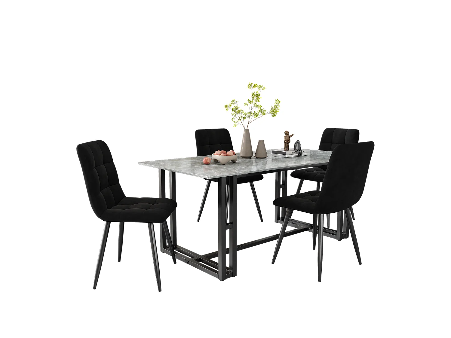 Chaise de salle à manger en velours, design moderne, structure en métal, noir (44x41x86 cm)