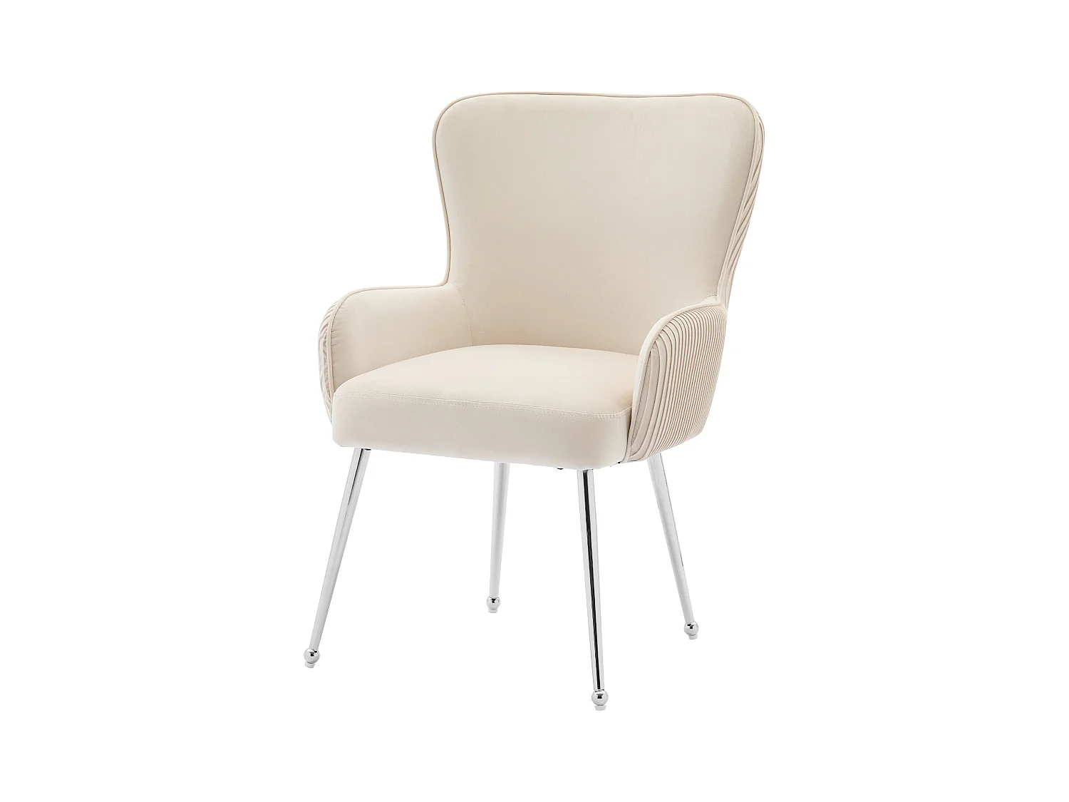 Chaise de salle à manger en velours beige, 4 pièces, avec accoudoirs, pieds métalliques argentés, soutien lombaire(69x58.5x56 cm)