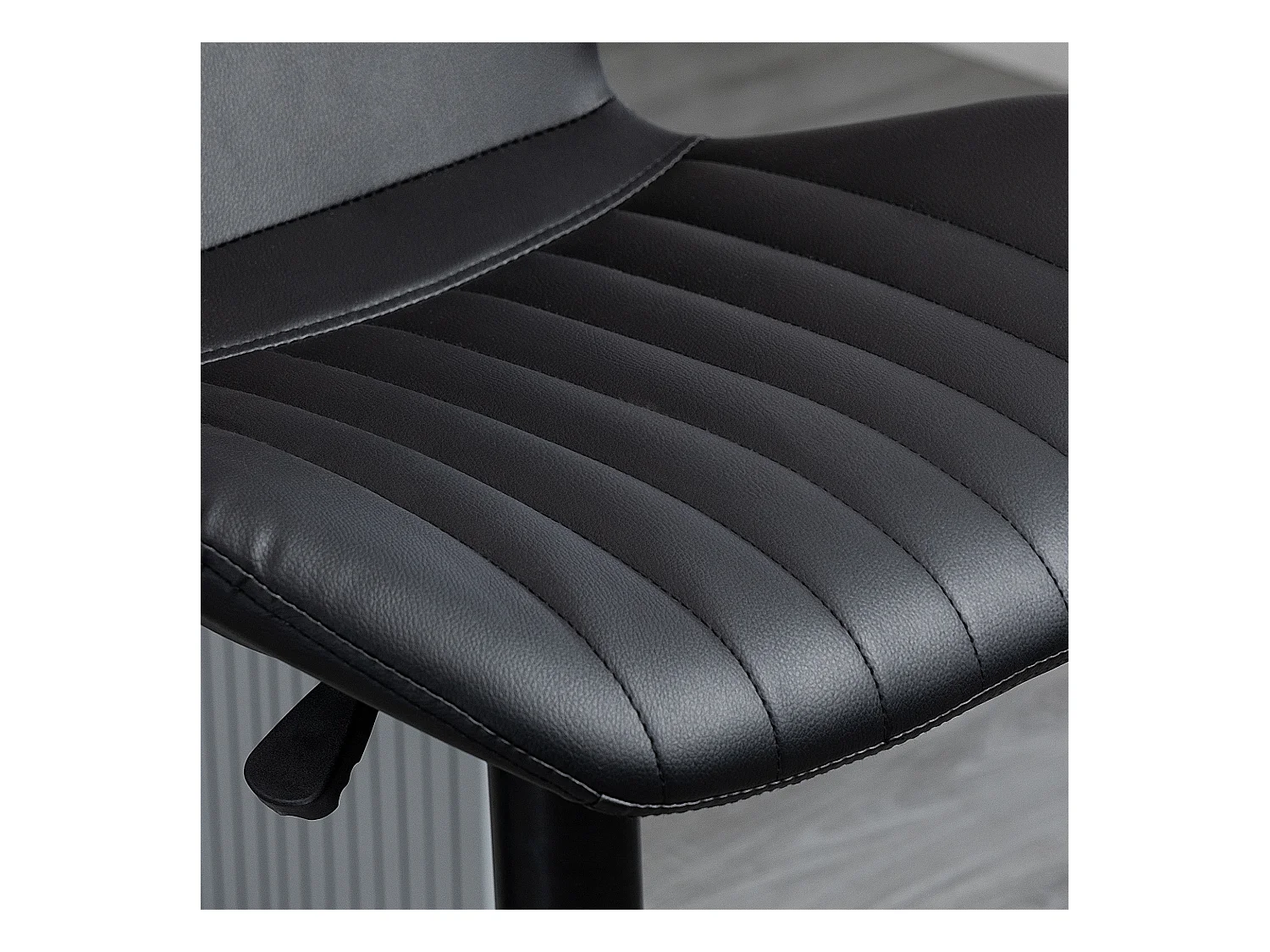 Tabouret de bar, réglable en hauteur, avec dossier, simili cuir, noir (48.5x55.5x90-110 cm)