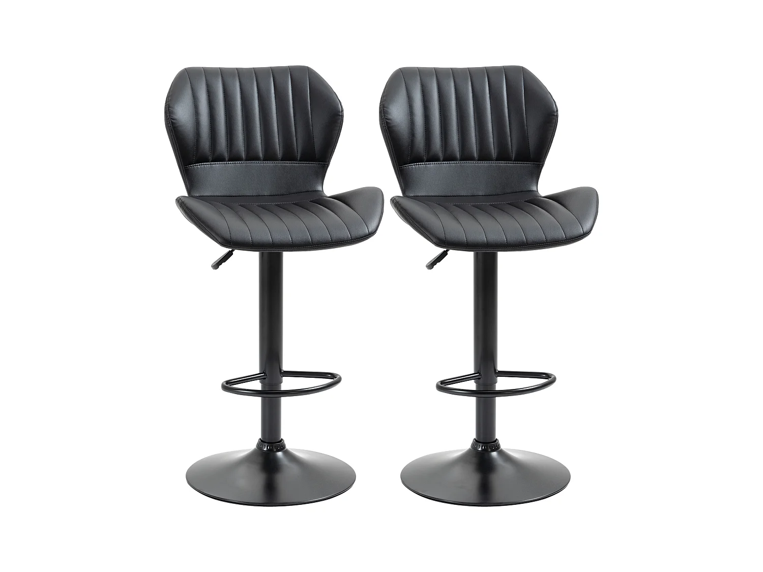 Tabouret de bar, réglable en hauteur, avec dossier, simili cuir, noir (48.5x55.5x90-110 cm)