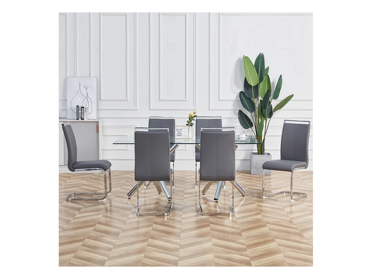 Chaise chaise cantilever avec cadre en métal chromé, revêtement en PU, gris (48x42x52 cm)