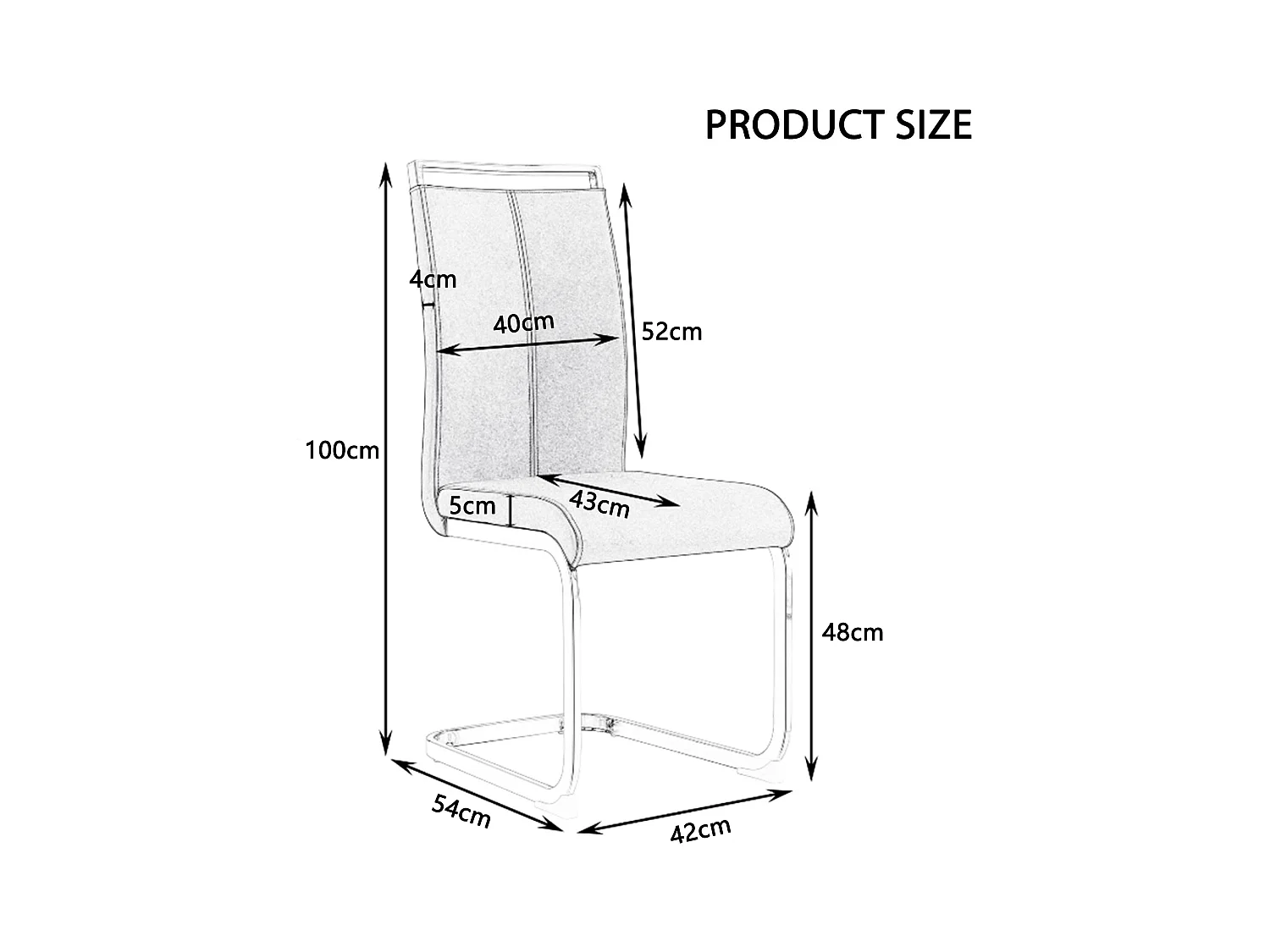 Chaise chaise cantilever avec cadre en métal chromé, revêtement en PU, gris (48x42x52 cm)
