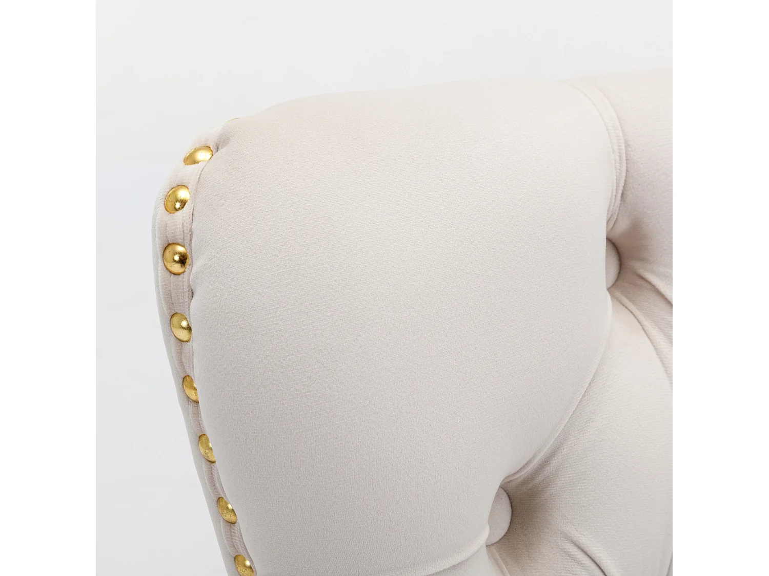 Moderne eetkamerstoel, beige fluweel, gouden roestvrijstalen poten, decoratieve nagels, set van 2 (65x50x95 cm)