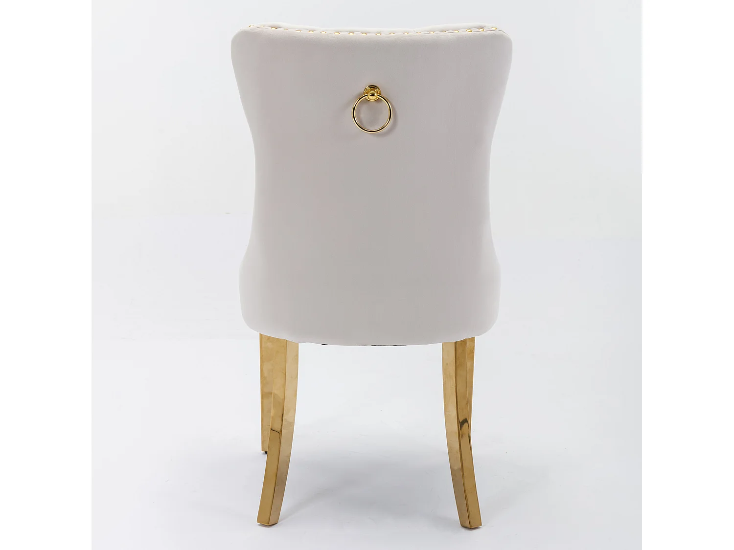 Chaise de salle à manger moderne, velours beige, pieds en acier inoxydable doré, clous décoratifs, lot de 2 (65x50x95 cm)