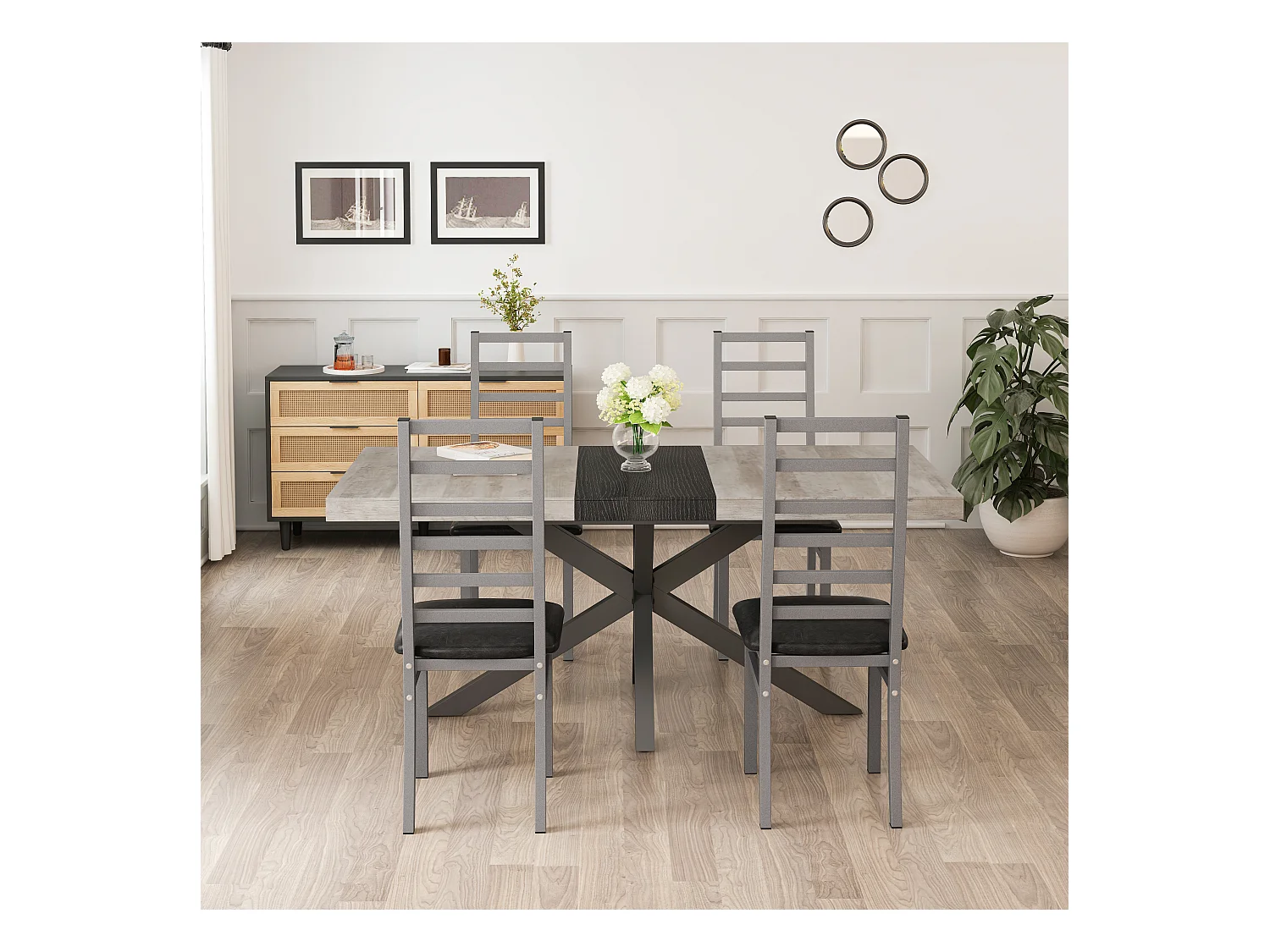 Chaises de salle à manger métal, design épuré, PU simili cuir, pieds en acier, gris (40x47x107 cm)