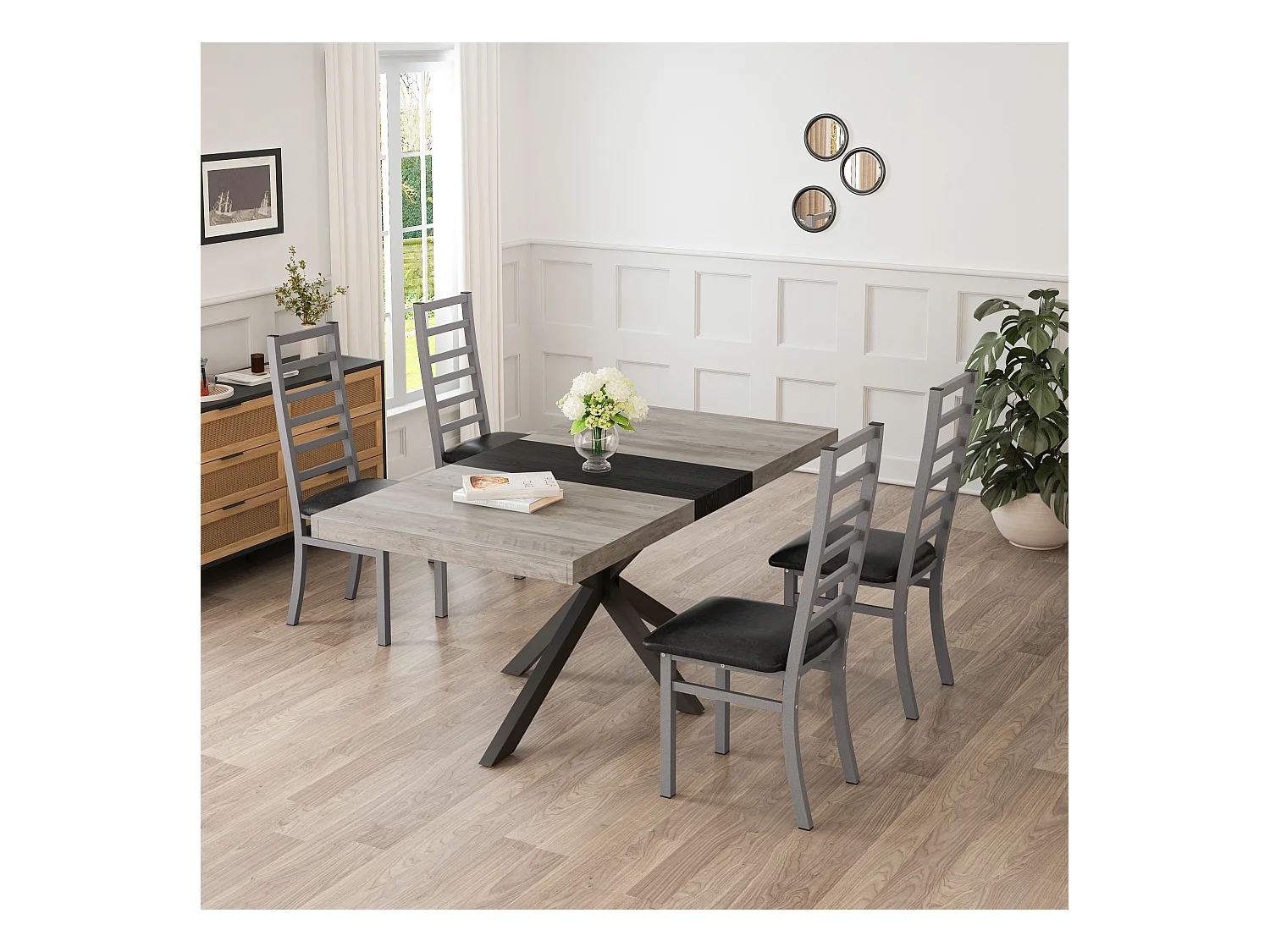 Chaises de salle à manger métal, design épuré, PU simili cuir, pieds en acier, gris (40x47x107 cm)