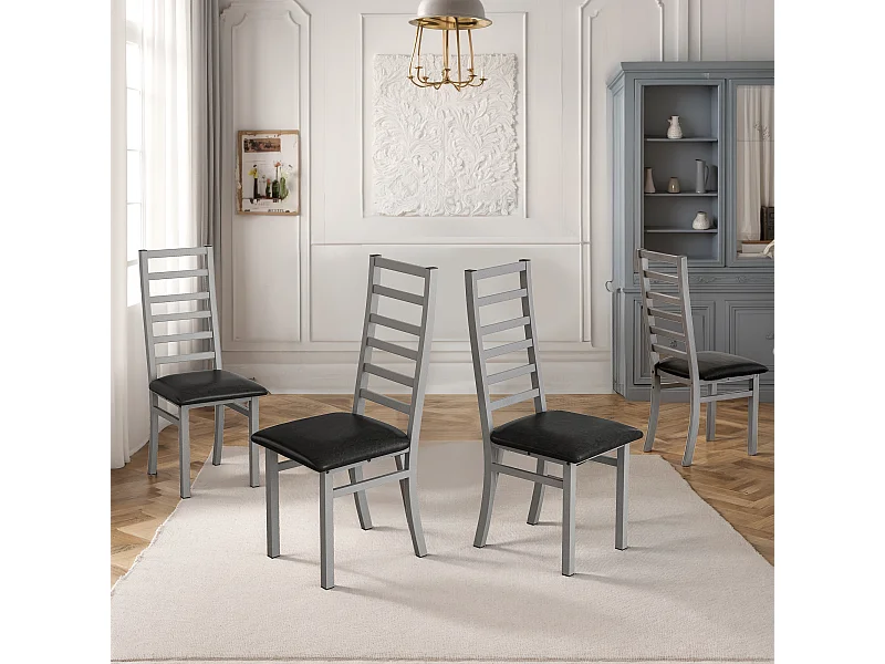 Chaises de salle à manger métal, design épuré, PU simili cuir, pieds en acier, gris (40x47x107 cm)