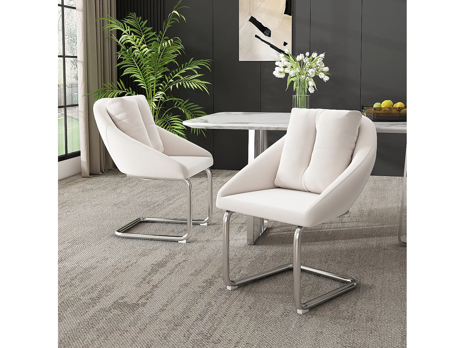 Beige fluwelen draaistoel, modern en comfortabel design, fluwelen materiaal, metalen frame (72,39x62,23x49,53 cm) - 2 stoelen