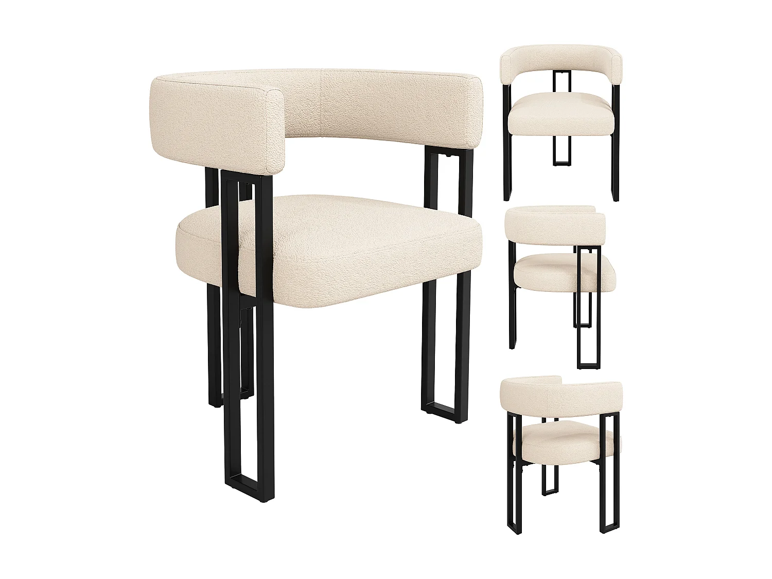 Eetkamerstoel van wol (4 stuks), ergonomische stoel, gebogen rugleuning, metaal, beige/bruin (51,5x51,5x72 cm)
