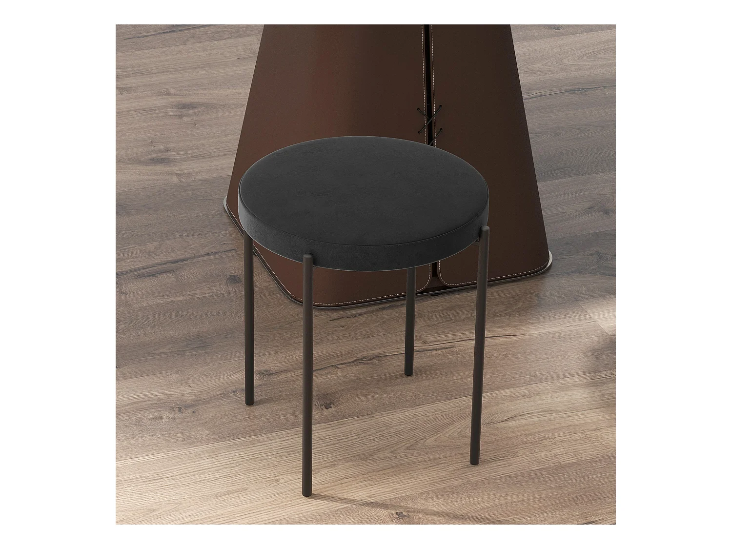 Set de 4 tabourets de cuisine empilables, assise en velours, métal noir (41.5x41.5x46 cm)