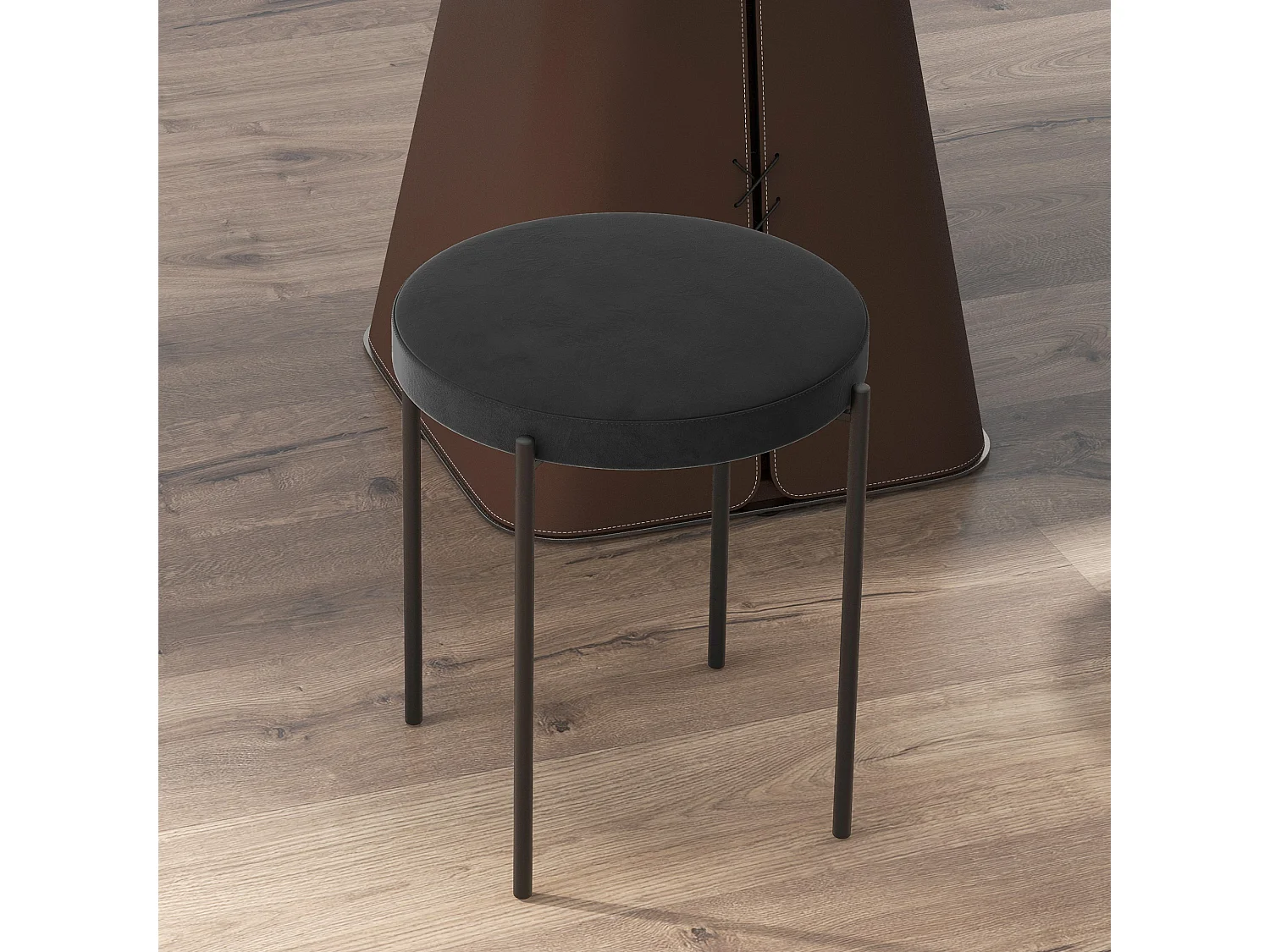 Set de 4 tabourets de cuisine empilables, assise en velours, métal noir (41.5x41.5x46 cm)