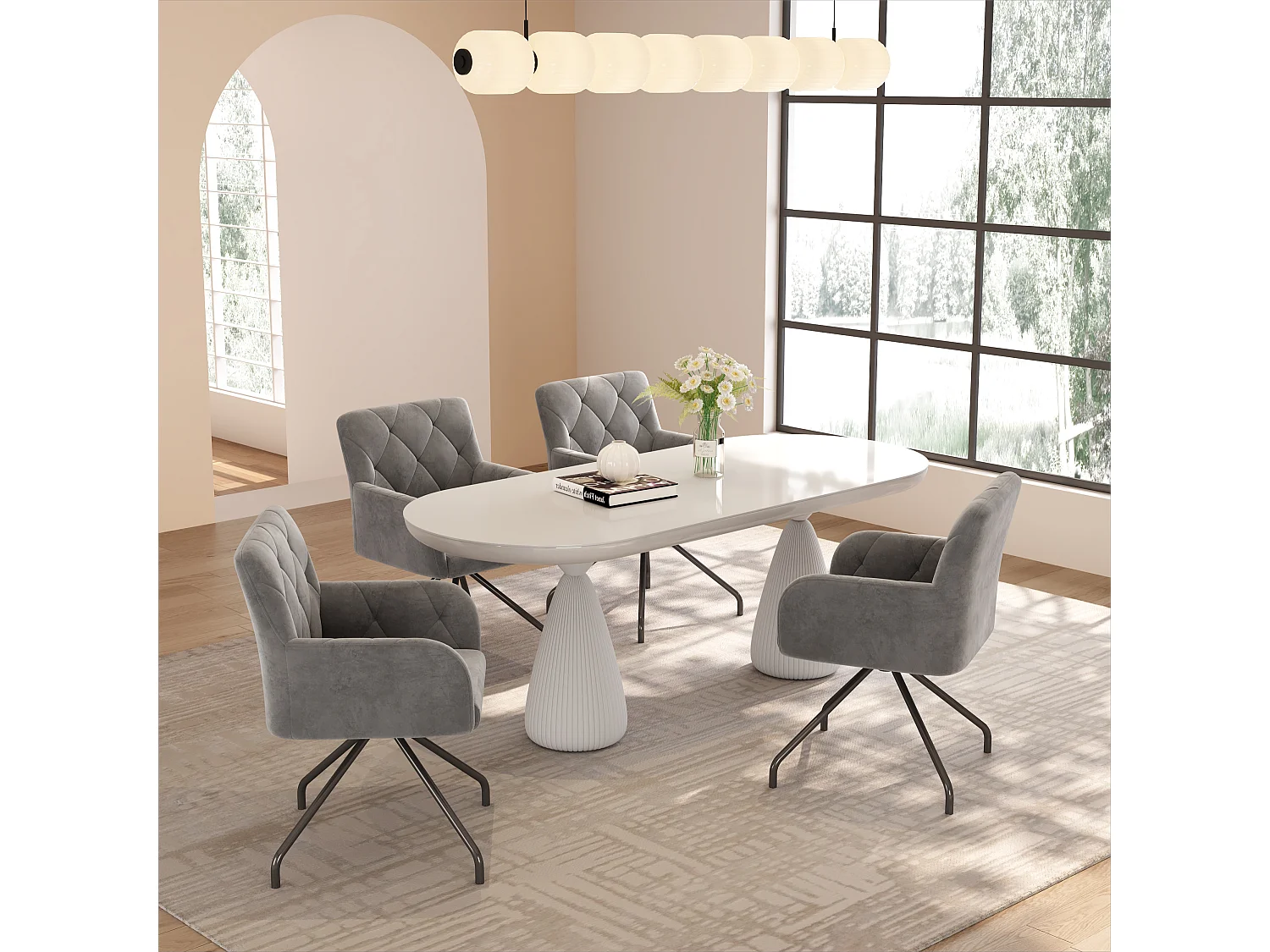 Juego de 4 sillas de comedor con diseño de rombos, tapizadas con 4 patas de metal, para salón y oficina (59,69 x 59,69 x 58,42 cm)