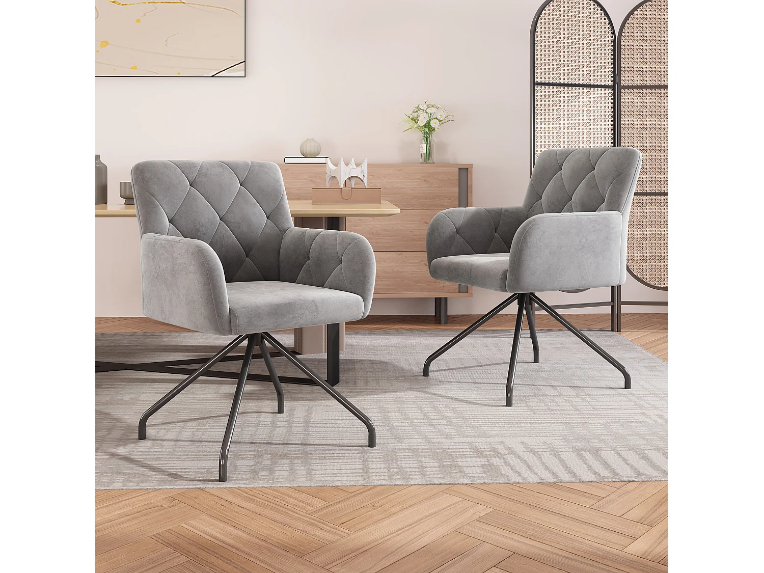 Juego de 4 sillas de comedor con diseño de rombos, tapizadas con 4 patas de metal, para salón y oficina (59,69 x 59,69 x 58,42 cm)