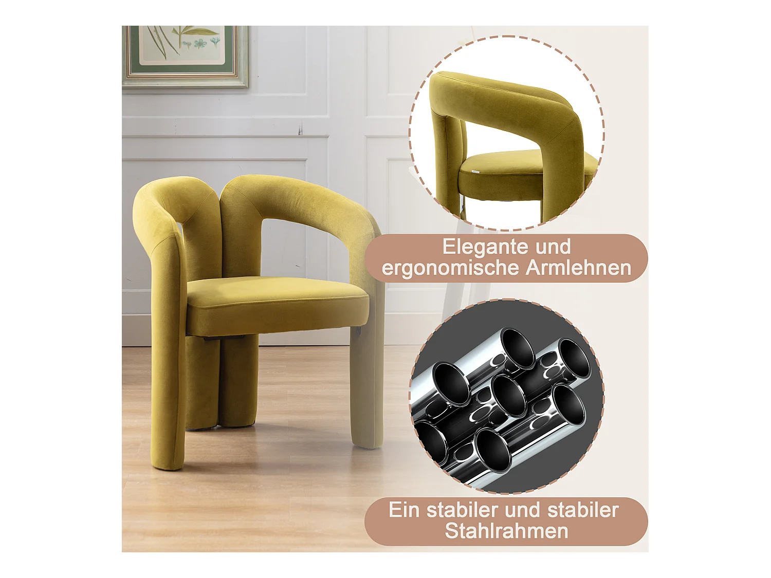 Chaises de salle à manger modernes en velours, fauteuils décoratifs rembourrés, fauteuils pour salon et cuisine, lot de 2 (64x50.5x71 cm)