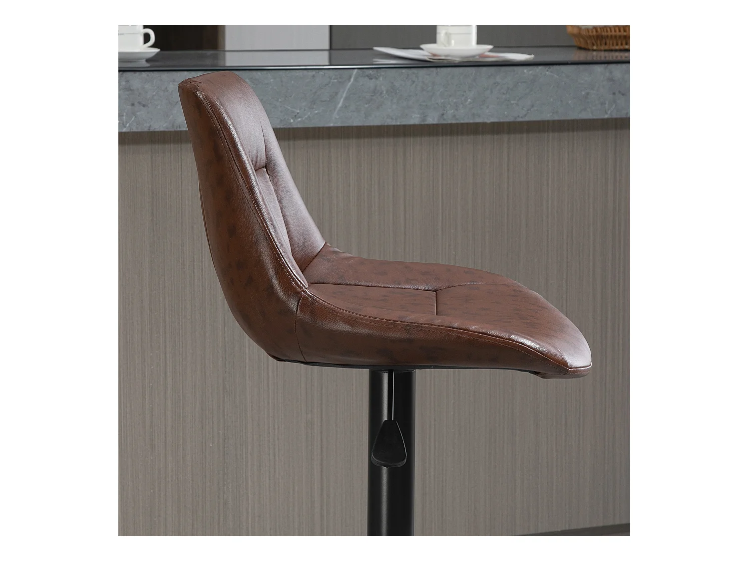 Tabourets de bar réglables 2 pcs, dossier, pivotants, acier et simili cuir, marron (46.5x50x88-108cm)