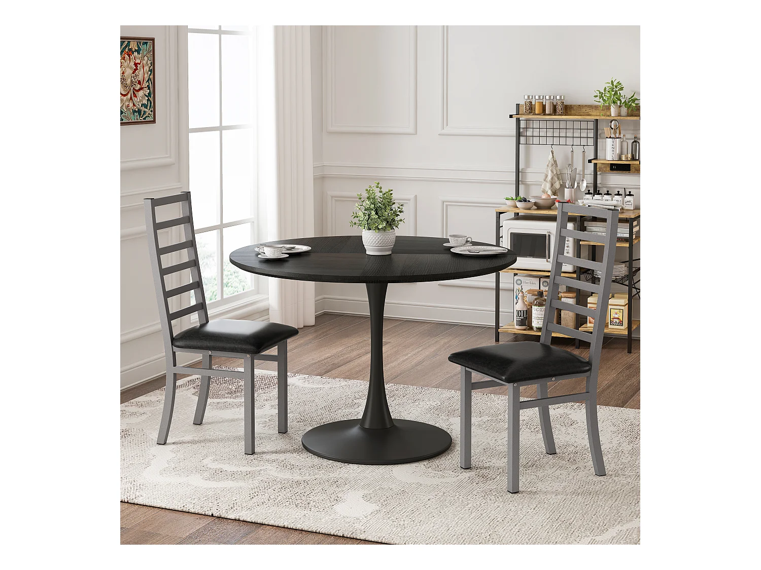 Chaises de salle à manger métal, design épuré, PU simili cuir, pieds en acier, gris (40x47x107 cm)