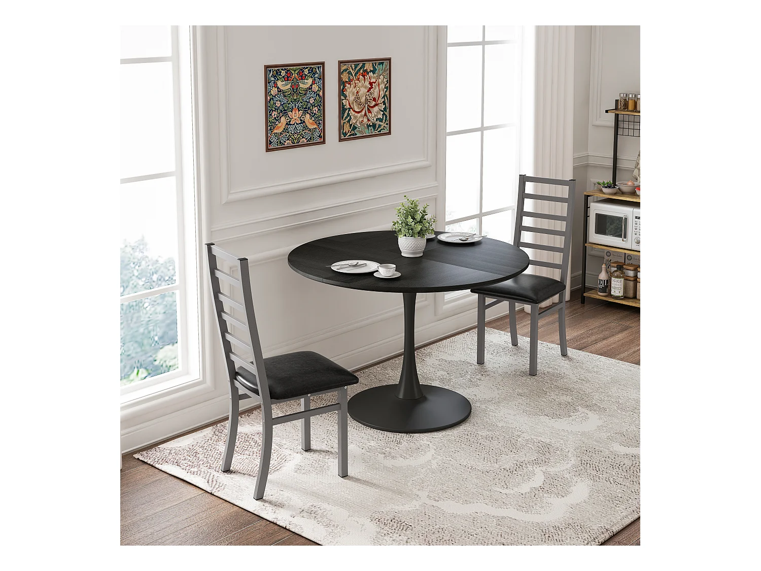 Chaises de salle à manger métal, design épuré, PU simili cuir, pieds en acier, gris (40x47x107 cm)