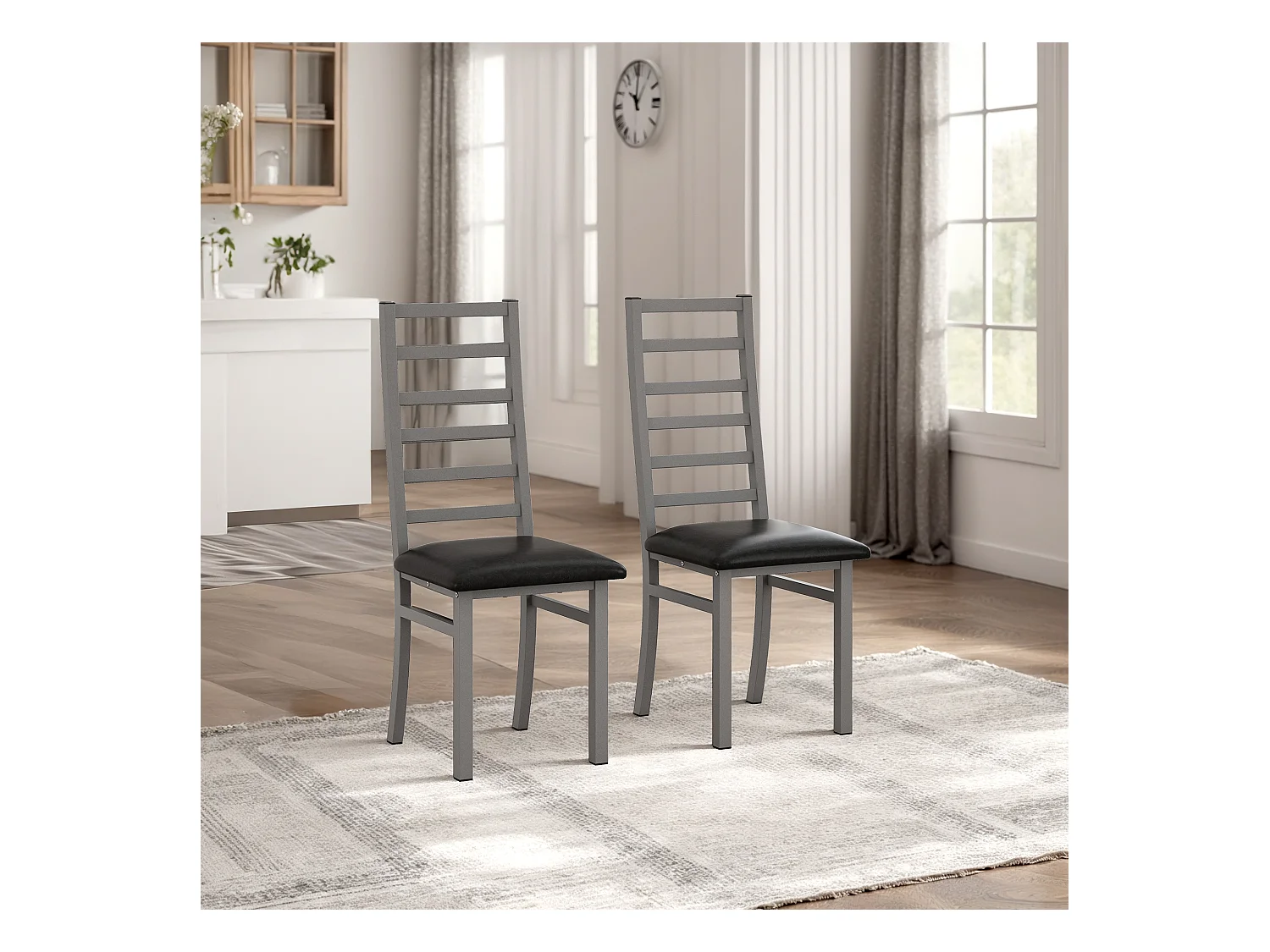 Chaises de salle à manger métal, design épuré, PU simili cuir, pieds en acier, gris (40x47x107 cm)