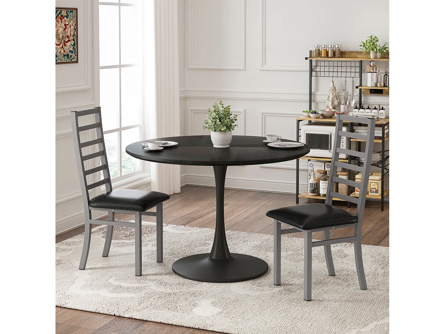 Chaises de salle à manger métal, design épuré, PU simili cuir, pieds en acier, gris (40x47x107 cm)