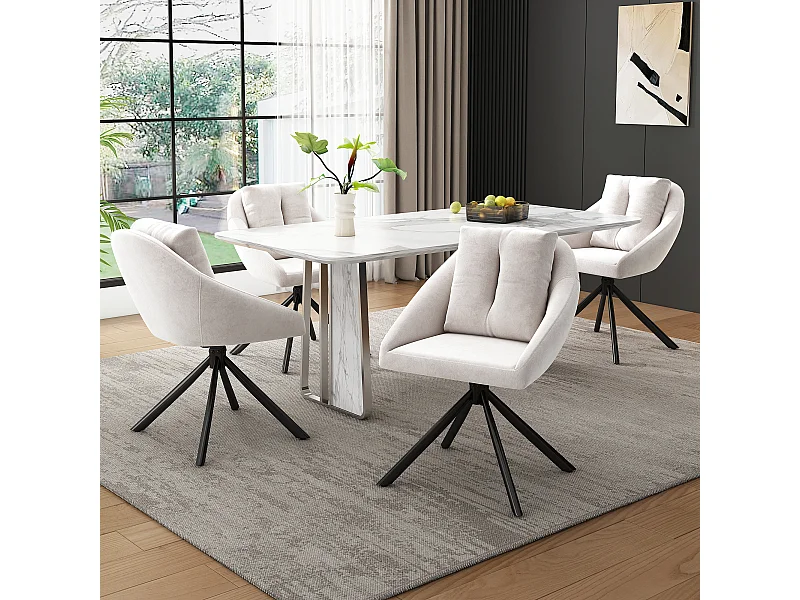 Sedia girevole in velluto beige, design moderno e confortevole, materiale in velluto, struttura in metallo (72,39x62,23x49,53 cm)