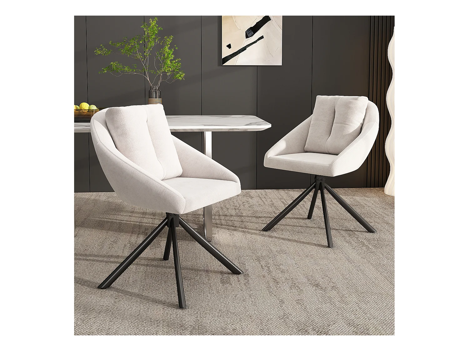 Chaise Rotative en Velours Beige, Design Moderne et Confortable, Matériau en Velours, Structure Métallique (72.39x62.23x49.53 cm)