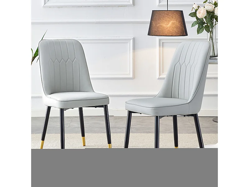 Sedia da pranzo moderna, PU grigio chiaro, gambe in metallo nero (55x43x89 cm)