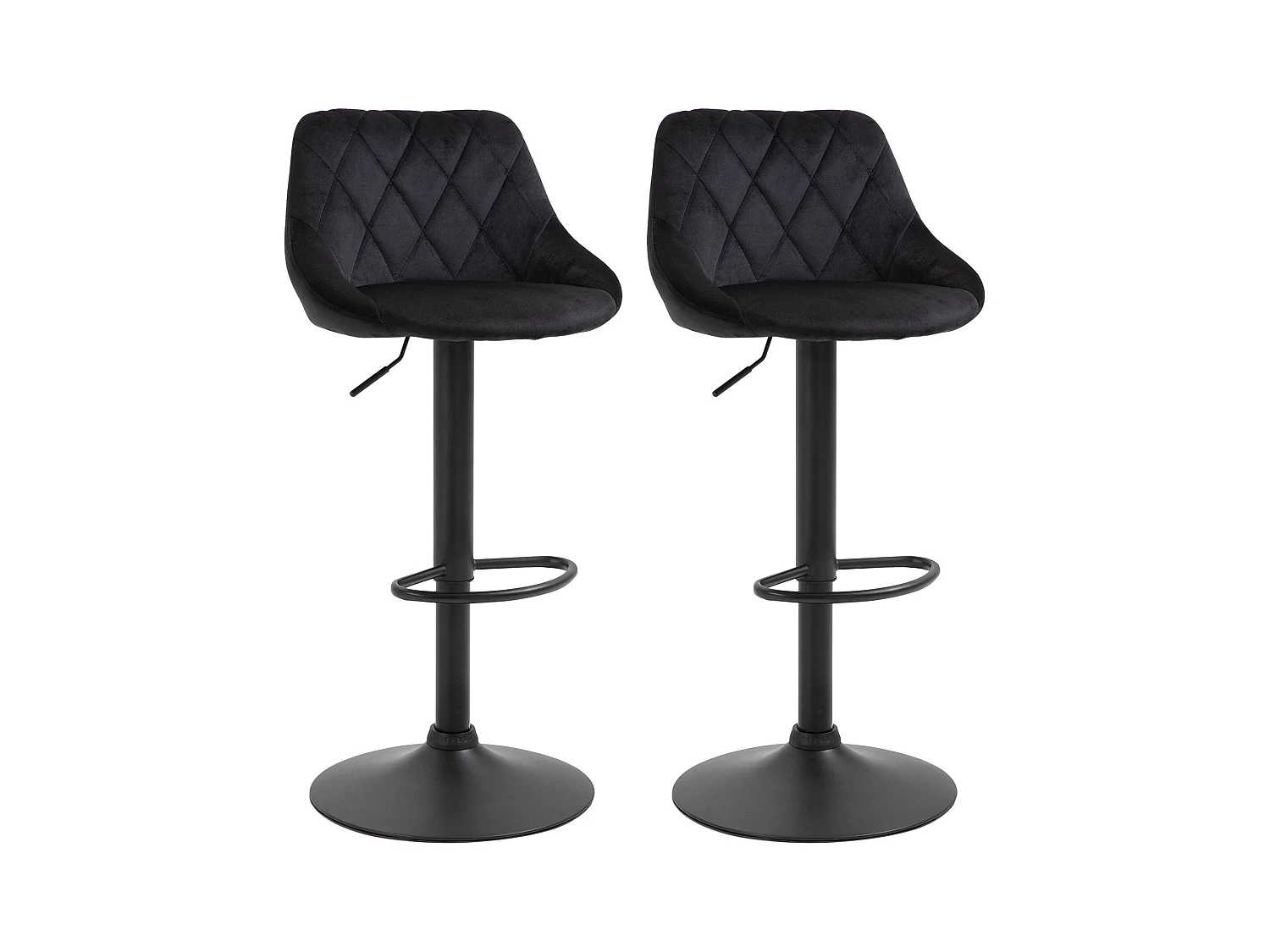 Taburete de bar regulable, con respaldo y reposapiés, terciopelo y metal, negro (46x48x83-104 cm)