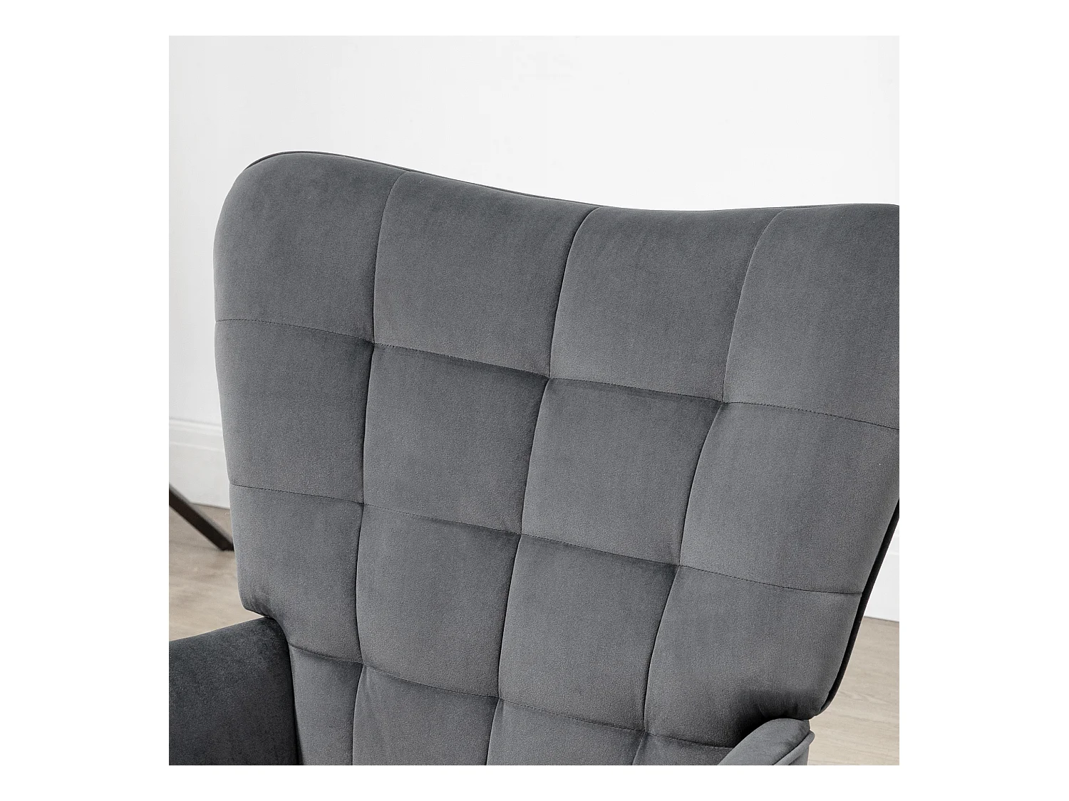 Fauteuil à oreilles avec repose-pieds, design moderne, tissu velours, gris (73x77.5x98 cm)