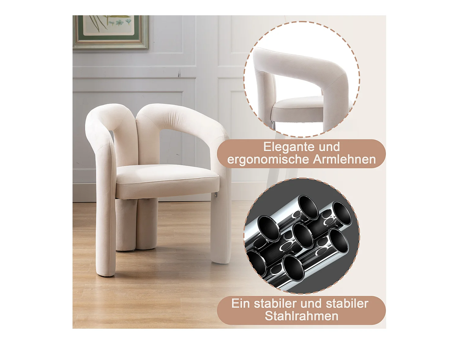 Chaises de salle à manger modernes en velours, fauteuils décoratifs rembourrés,  fauteuils pour salon et cuisine, lot de 2 (64x50.5x71 cm)