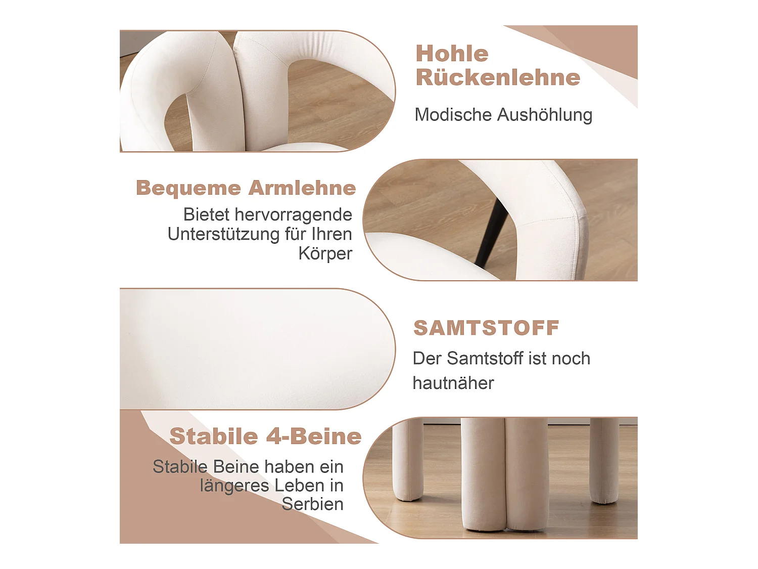 Chaises de salle à manger modernes en velours, fauteuils décoratifs rembourrés,  fauteuils pour salon et cuisine, lot de 2 (64x50.5x71 cm)