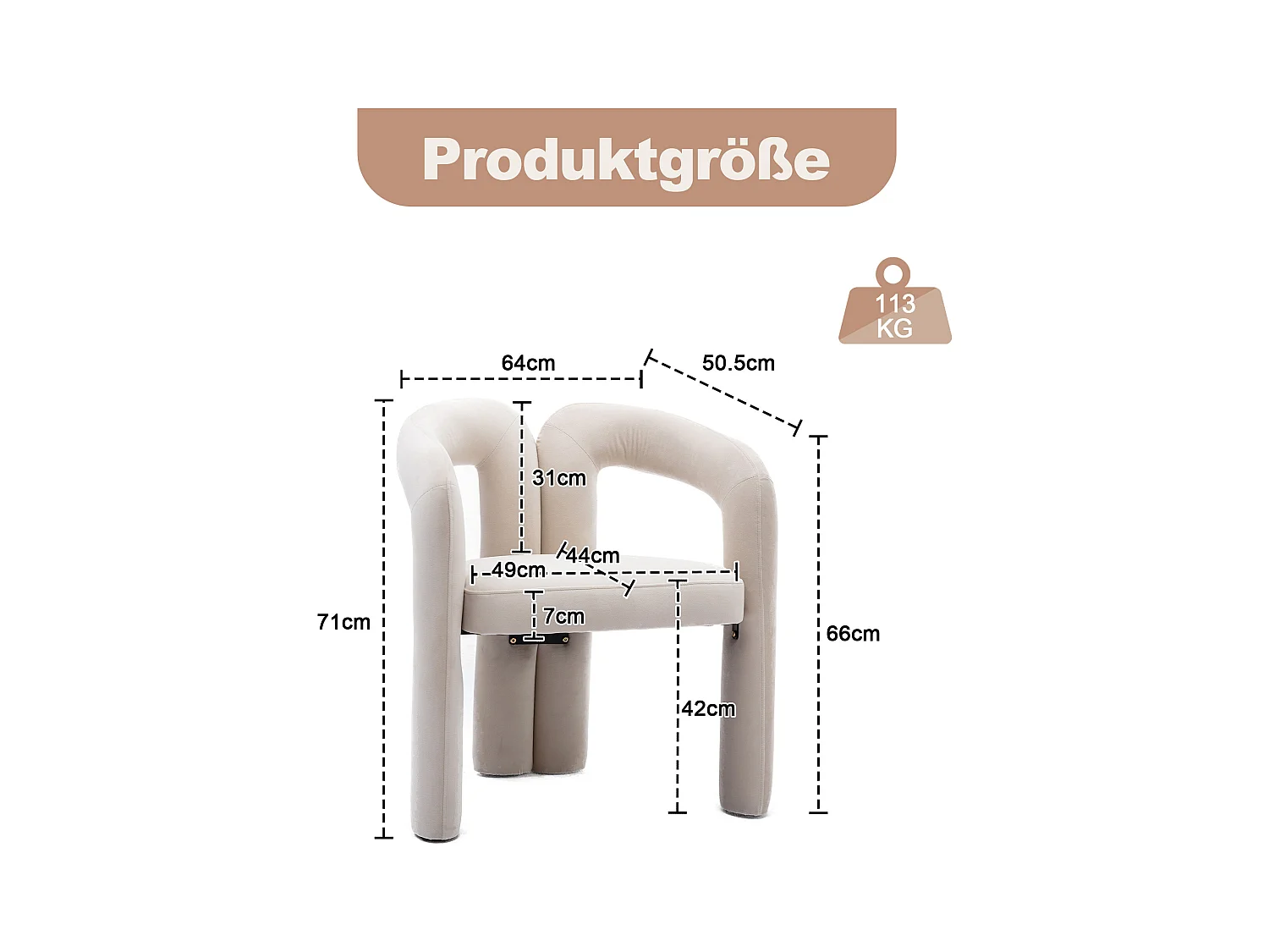 Chaises de salle à manger modernes en velours, fauteuils décoratifs rembourrés,  fauteuils pour salon et cuisine, lot de 2 (64x50.5x71 cm)