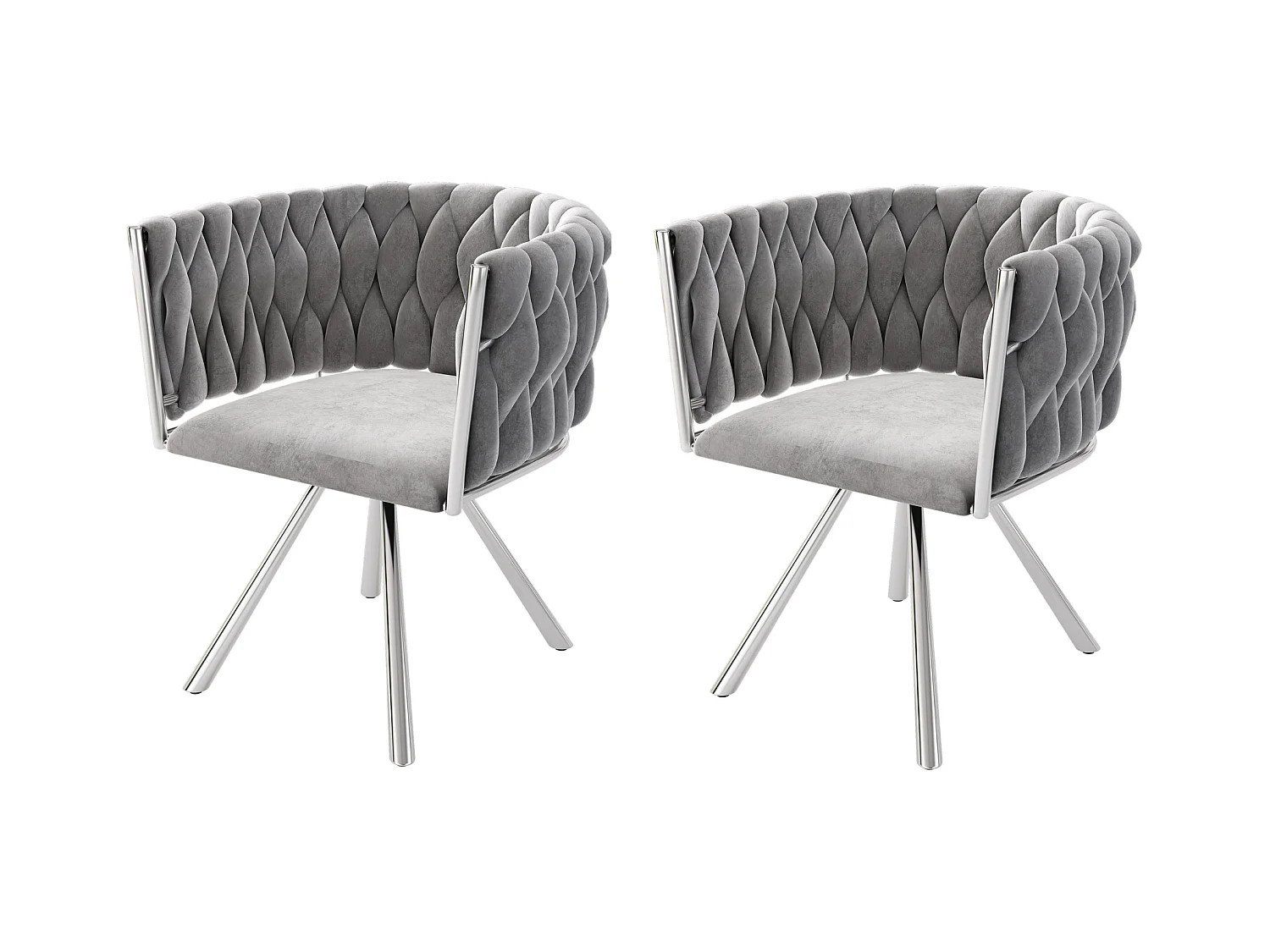 Chaise de salle à manger en velours, set de 2 chaises, chaise pivotante de luxe pour salon et chambre, avec pieds en métal (62x60x57 cm)