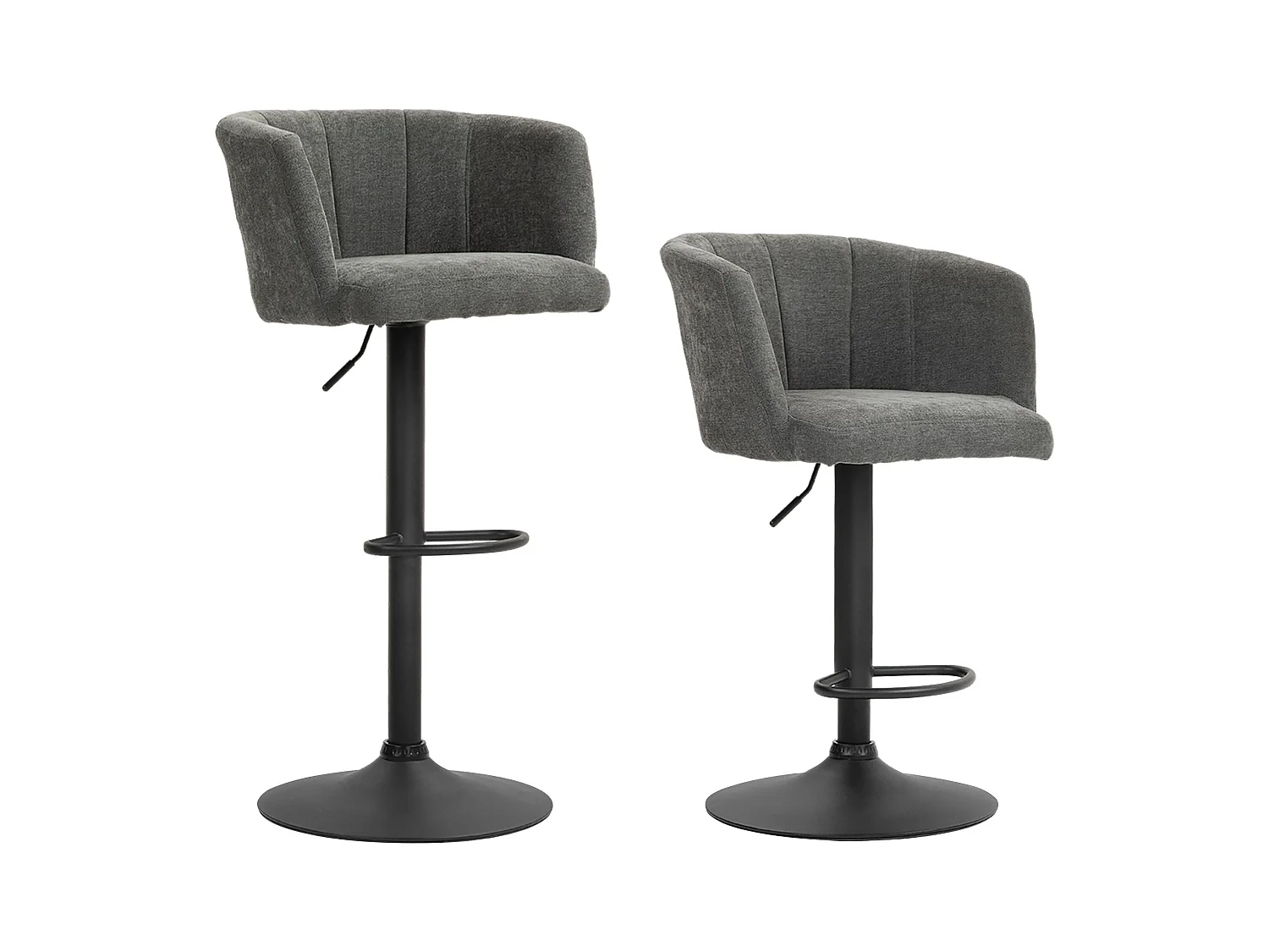 Tabourets de bar réglables, pivotants, structure métal, revêtement lin, gris foncé, lot de 2 (59x53x89-110cm)