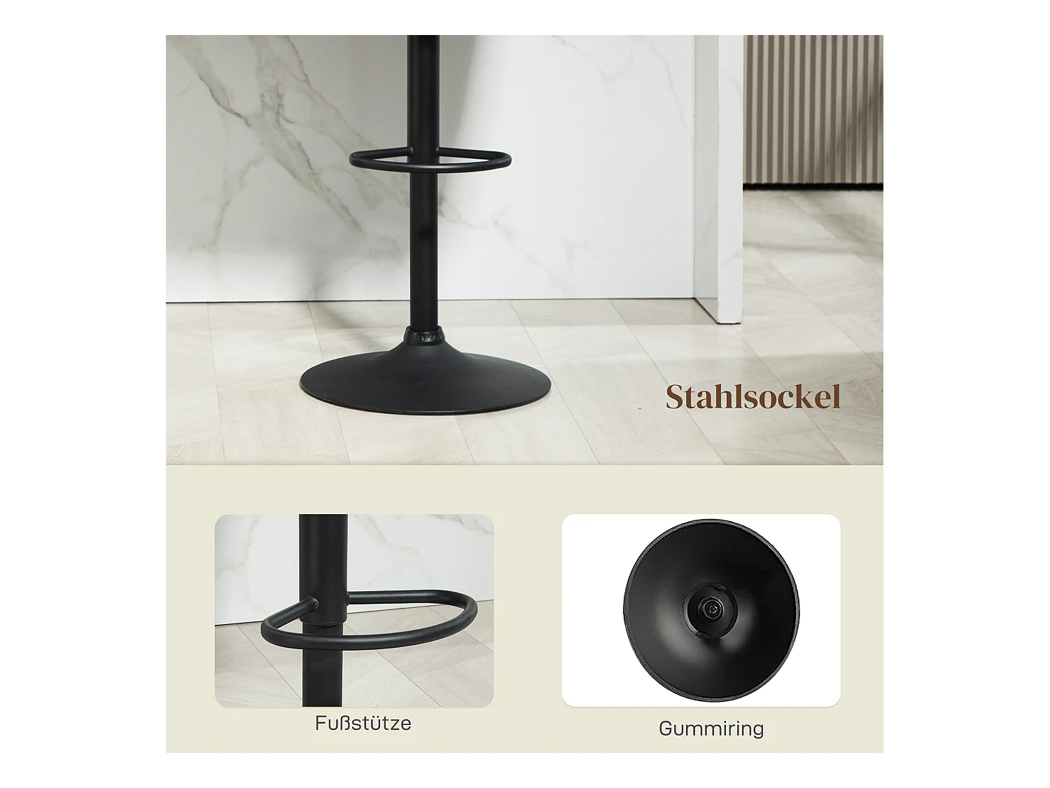 Tabourets de bar réglables, pivotants, structure métal, revêtement lin, gris foncé, lot de 2 (59x53x89-110cm)