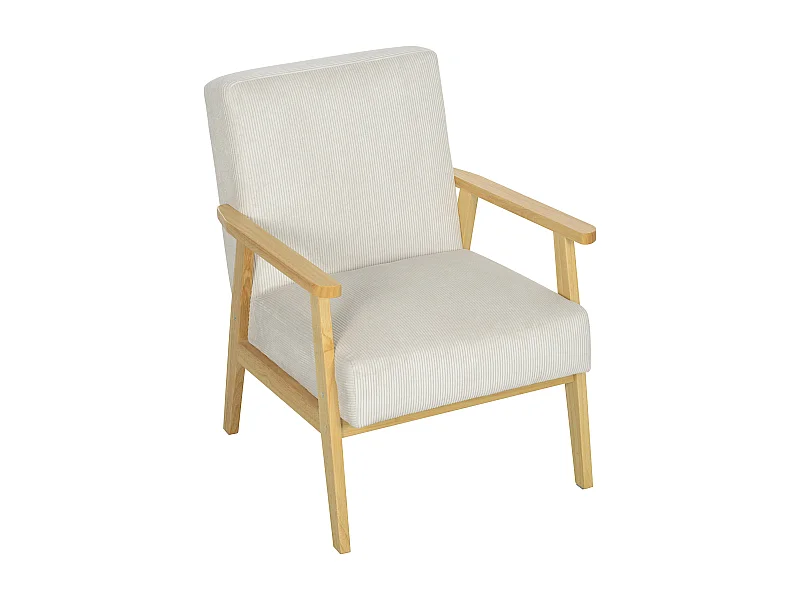 Lounge stoel met armleuningen, hout, fluwelen stof, crème, (59x67x77 cm)