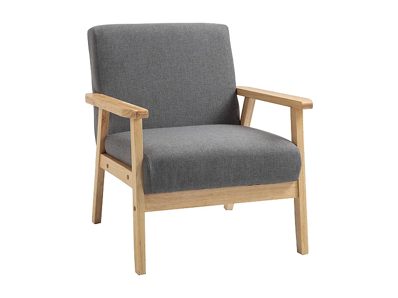 Poltrona con braccioli, design scandinavo, tessuto di lino, grigio (64x70x72 cm)