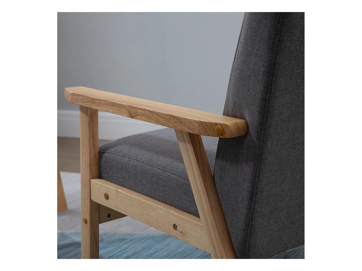 Loungestoel met armleuningen, Scandinavisch design, linnen stof, grijs (64x70x72 cm)