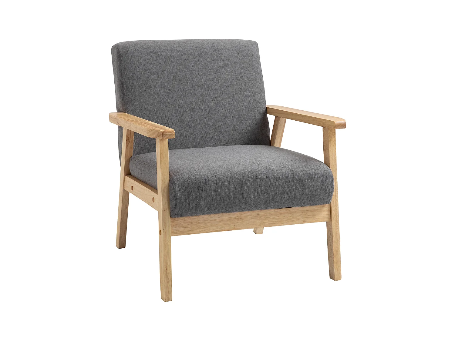 Fauteuil lounge avec accoudoirs, design scandinave, tissu lin, gris (64x70x72 cm)