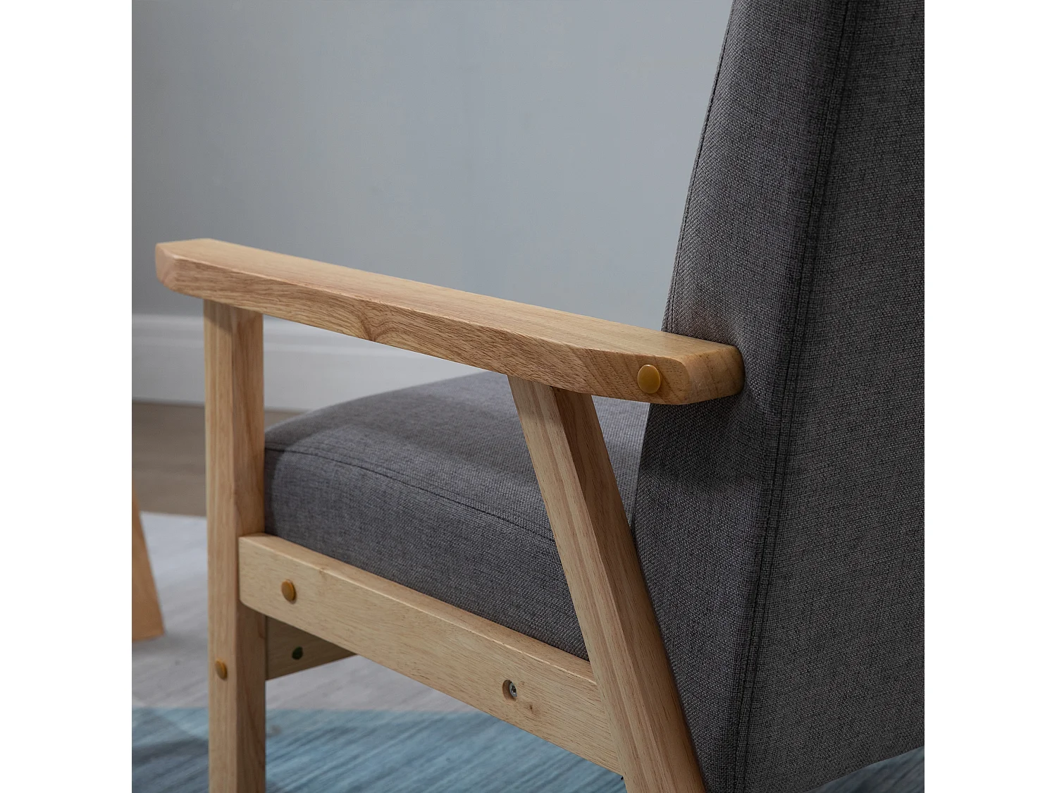 Poltrona con braccioli, design scandinavo, tessuto di lino, grigio (64x70x72 cm)