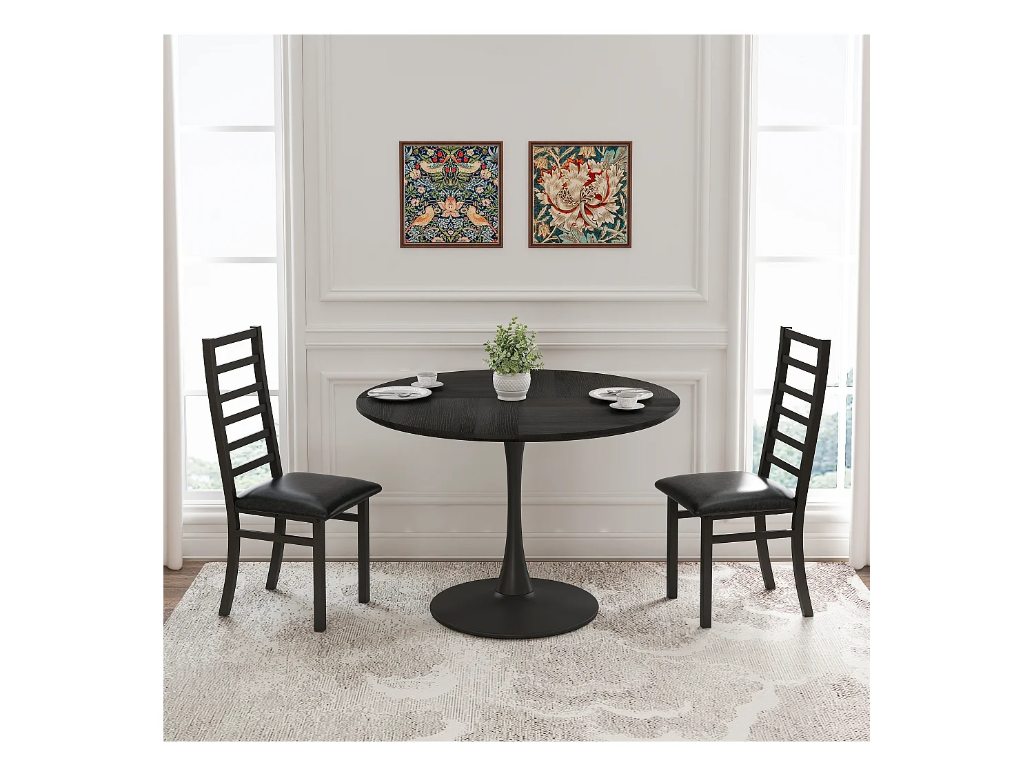 Chaises de salle à manger métal, design épuré, PU simili cuir, pieds en acier, noir (40x47x107 cm)