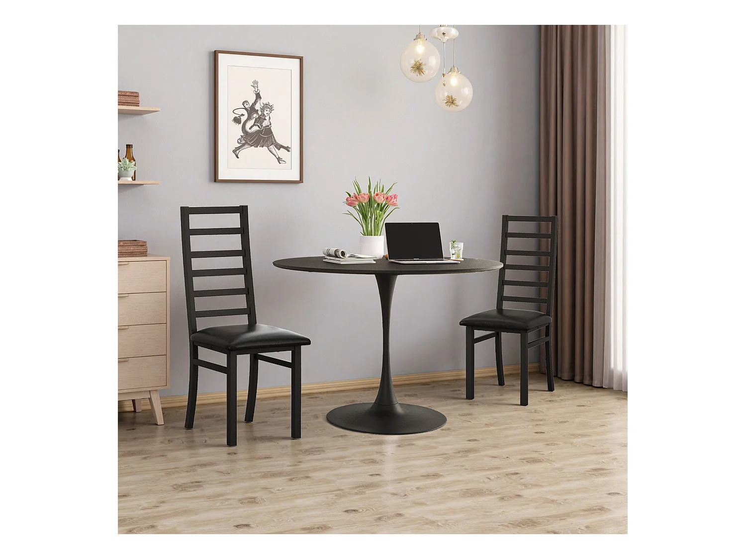 Chaises de salle à manger métal, design épuré, PU simili cuir, pieds en acier, noir (40x47x107 cm)