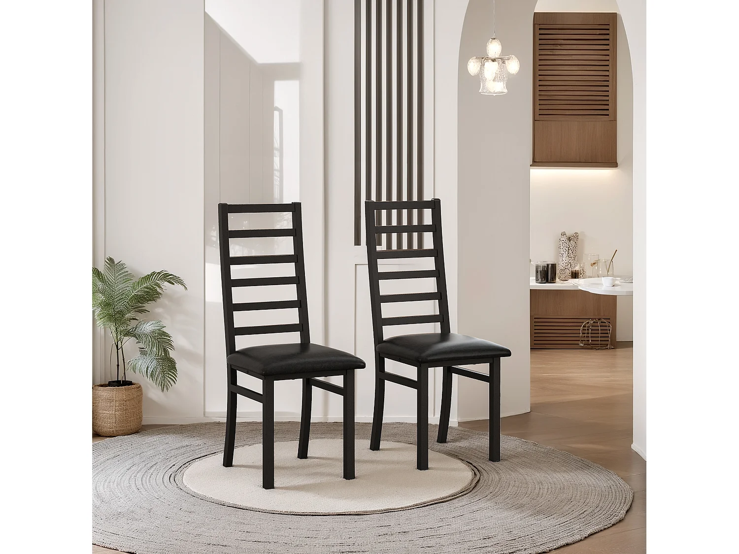 Chaises de salle à manger métal, design épuré, PU simili cuir, pieds en acier, noir (40x47x107 cm)