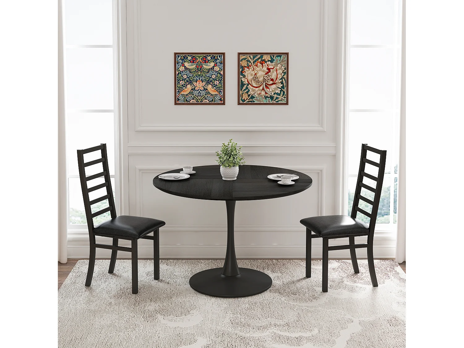 Chaises de salle à manger métal, design épuré, PU simili cuir, pieds en acier, noir (40x47x107 cm)