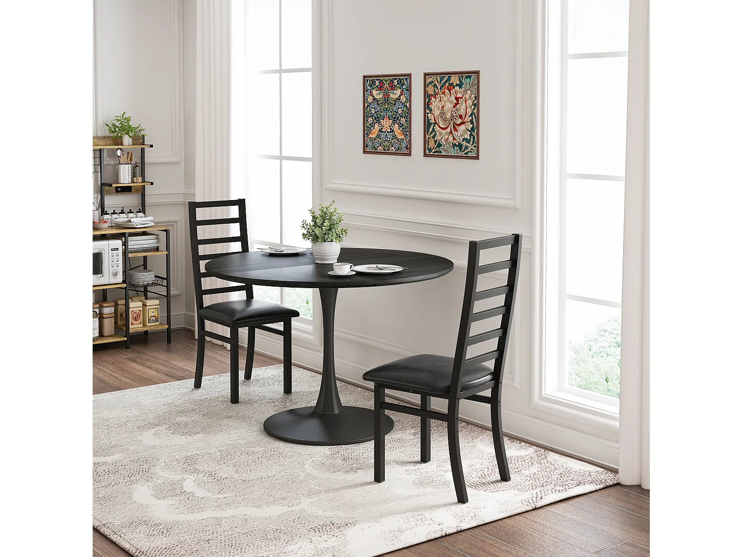 Chaises de salle à manger métal, design épuré, PU simili cuir, pieds en acier, noir (40x47x107 cm)