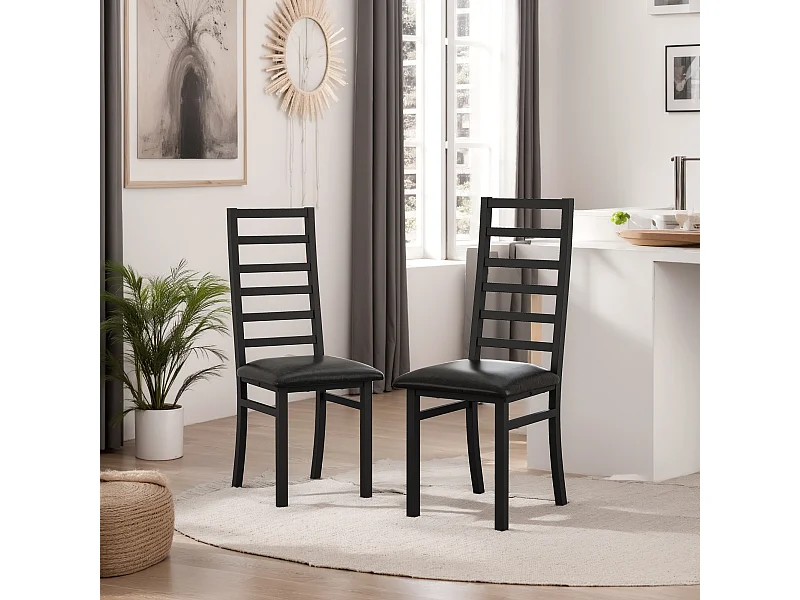 Metalen eetkamerstoelen, strak design, PU imitatieleer, stalen poten, zwart (40x47x107 cm)