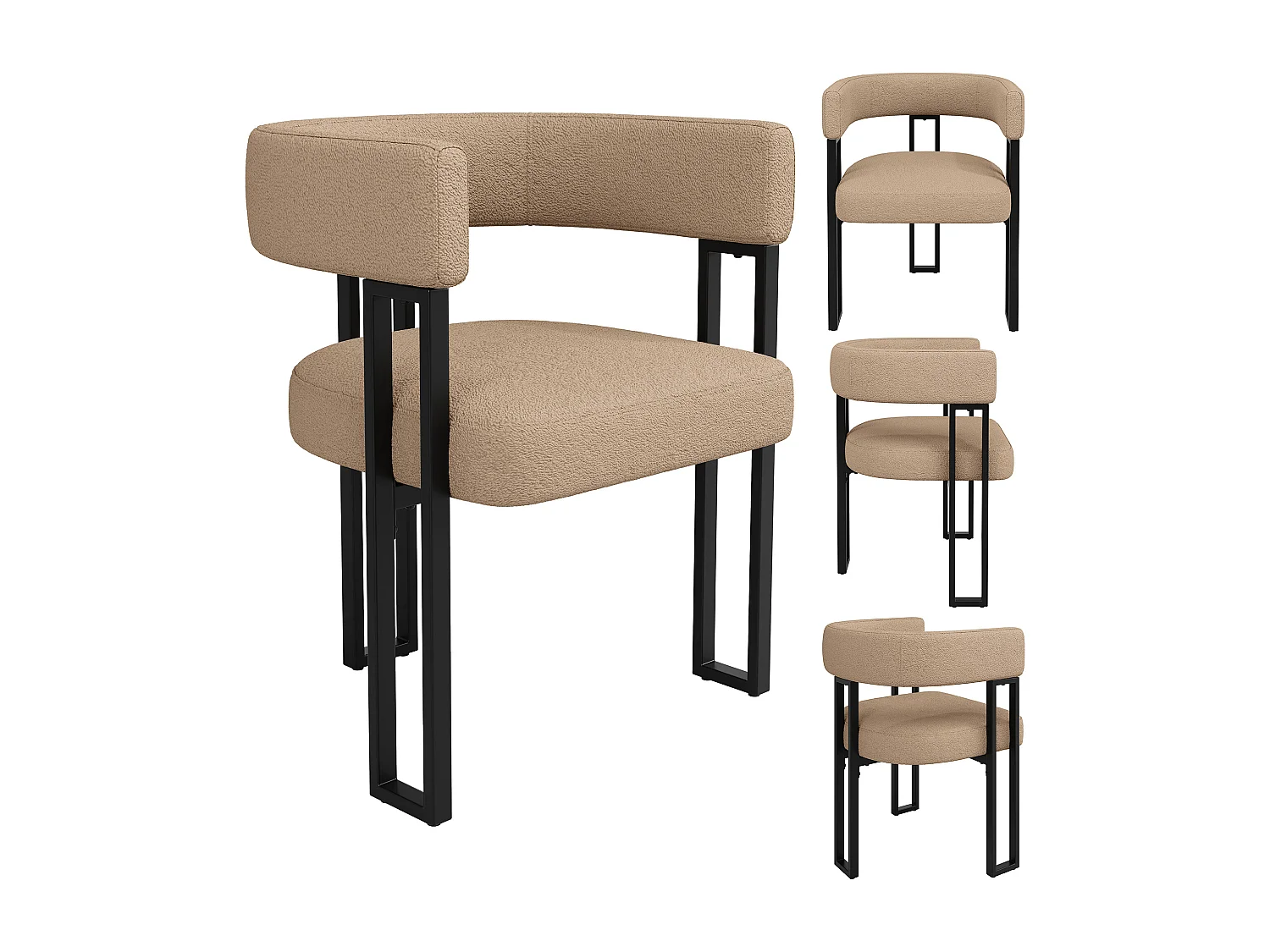 Eetkamerstoel van wolstof (4 stuks), ergonomische fauteuil met gebogen rugleuning, in beige/bruin (51,5x51,5x72 cm)