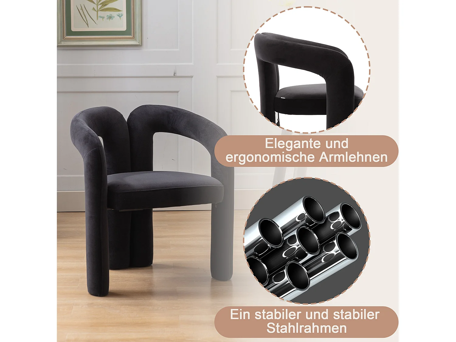 Chaises de salle à manger modernes, design élégant, velours, beige (64x50.5x71 cm), lot de 2