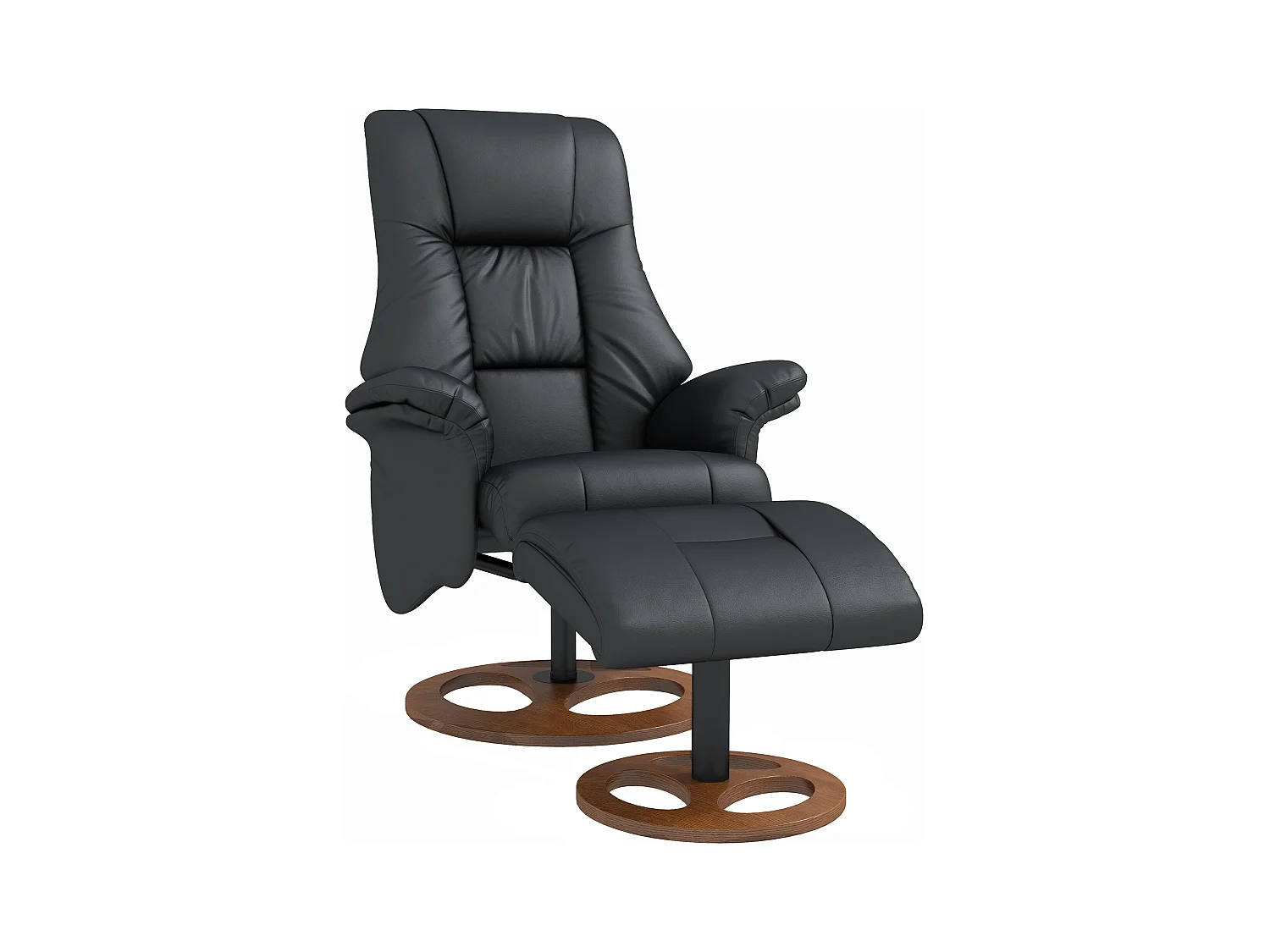 Fauteuil relax électrique inclinable 130°, simili cuir, noir, avec repose-pieds, pivotant (77x89x110cm)