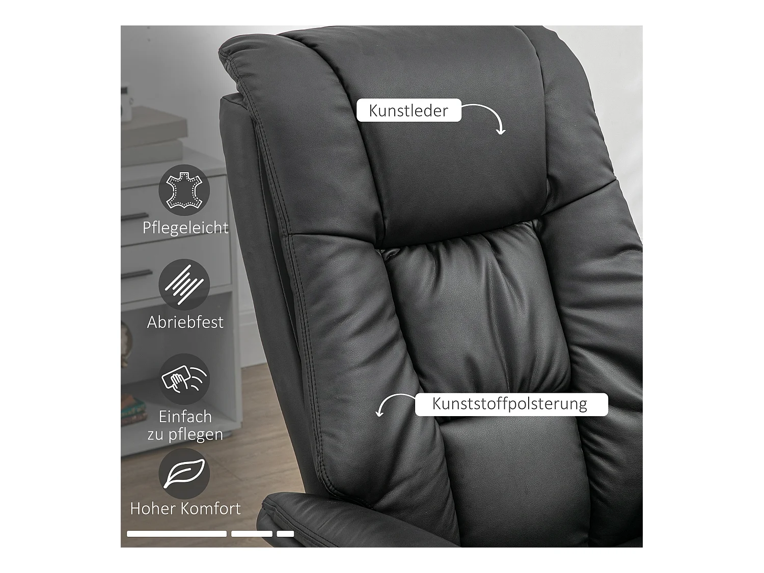 Fauteuil relax électrique inclinable 130°, simili cuir, noir, avec repose-pieds, pivotant (77x89x110cm)